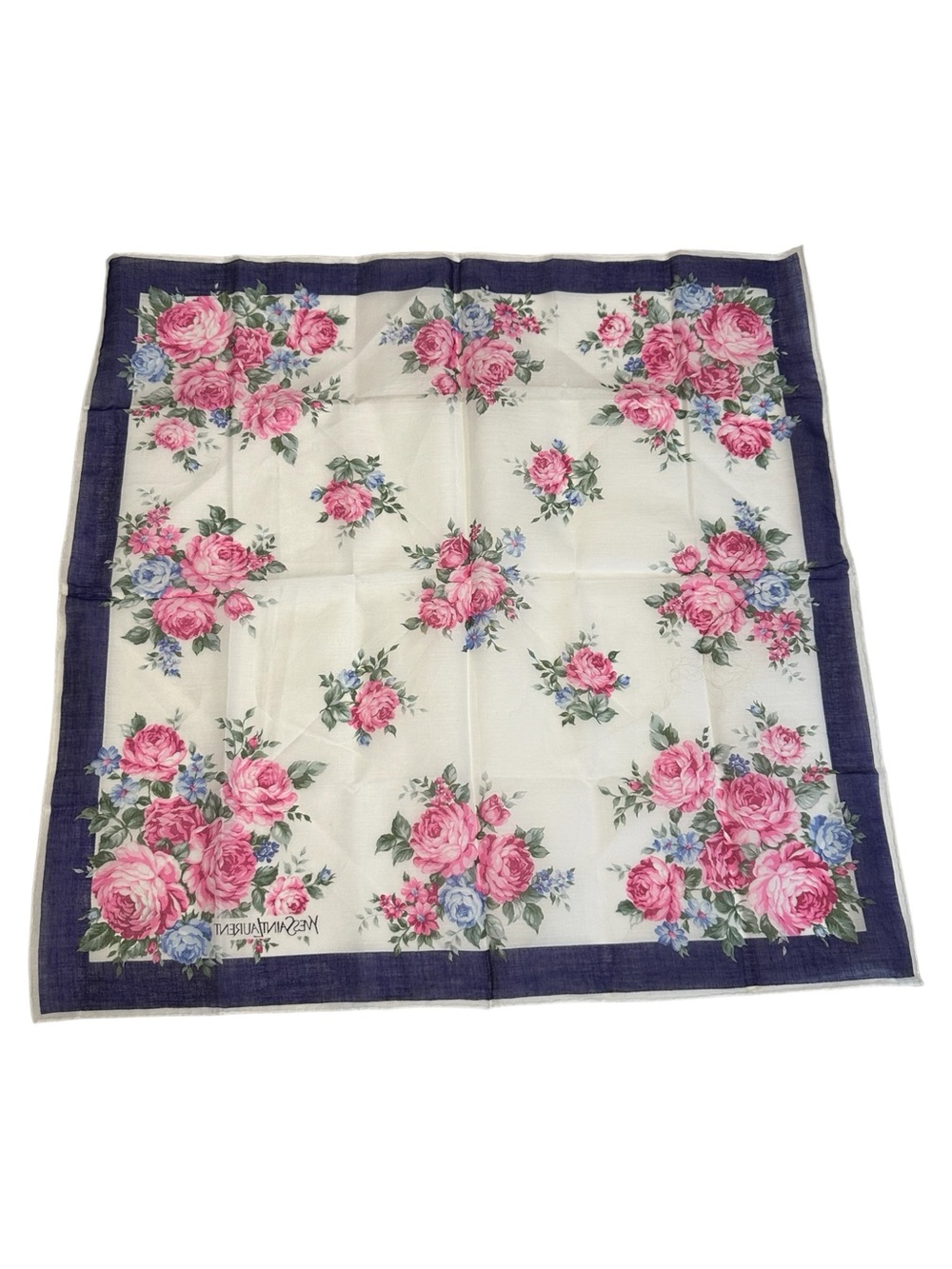 Yves Saint Laurent NWOT 100% Silk Pink and Blue Floral Print Neckerchief - Picture 6 of 8